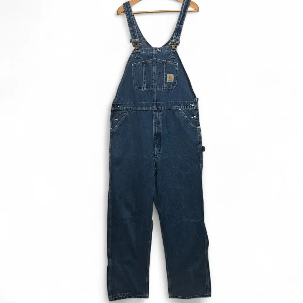 Carhartt Mens Washed Denim Overalls 38x36 Darkstone Series R07 DST
